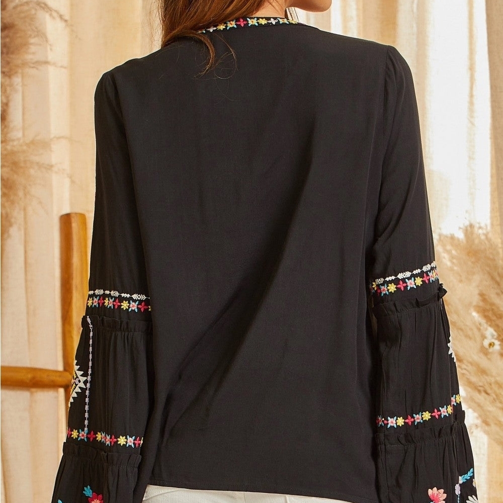 Savanna Jane Black Floral Embroidered Blouse - Picture 4 of 6